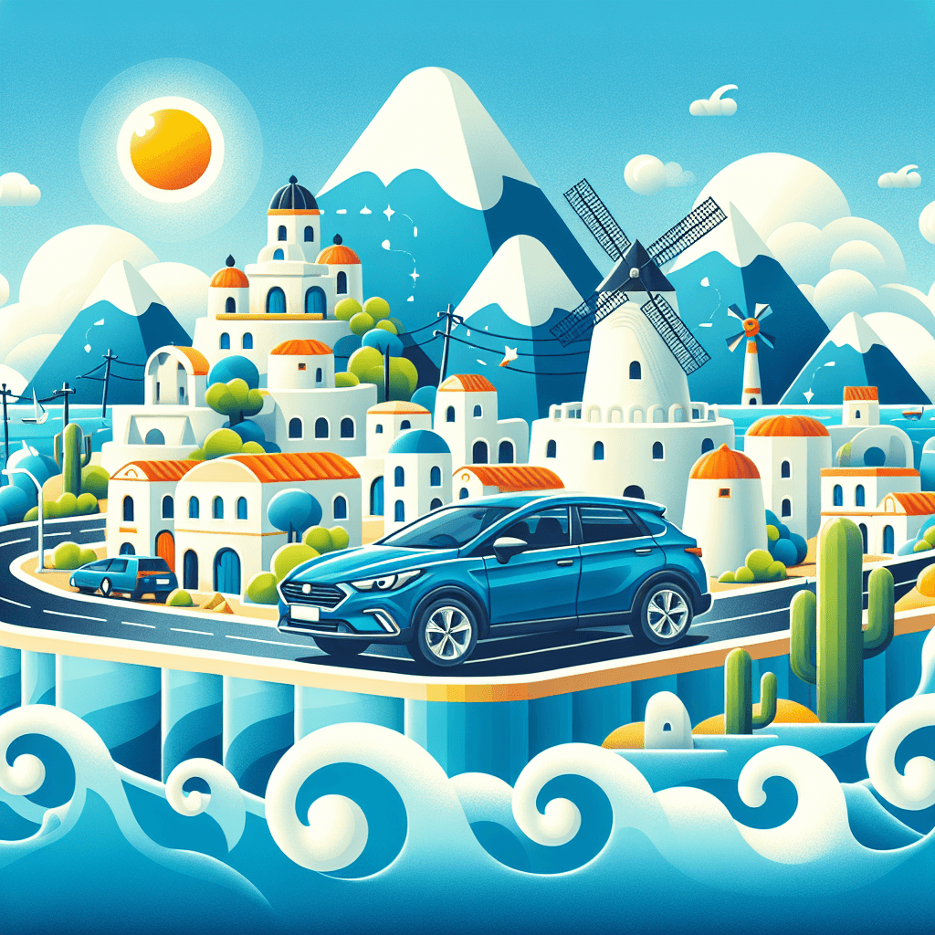 Coche en Barbate, molino de viento, montañas, mar y sol