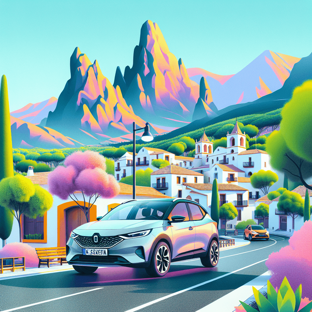 Coche entre montañas, vegetación y casas cueva de Baza
