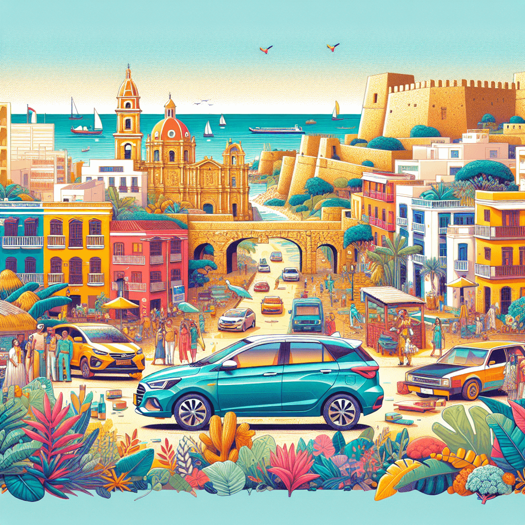 Voiture citadine, paysage typique de Cartagena, mer Méditerranée