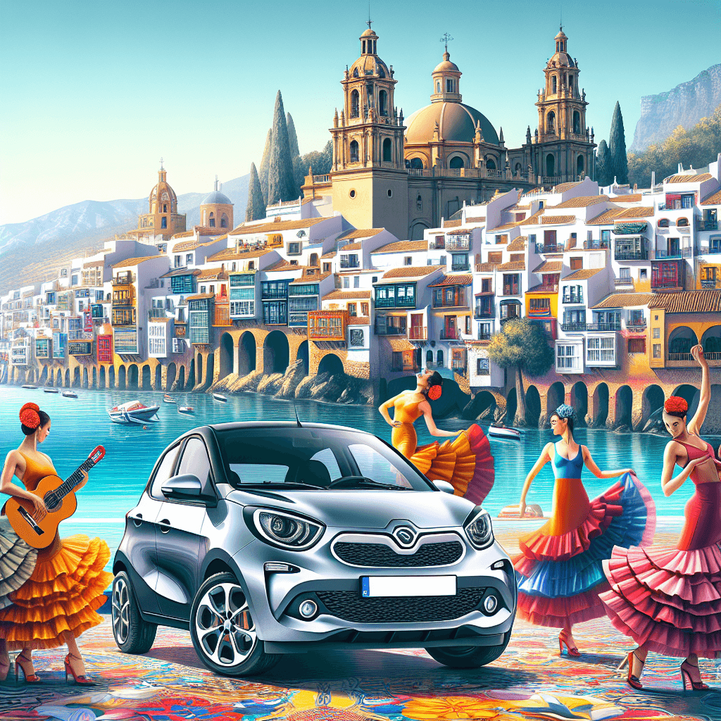 City car, Flamenco dancers, and Mediterranean sea in Estepona