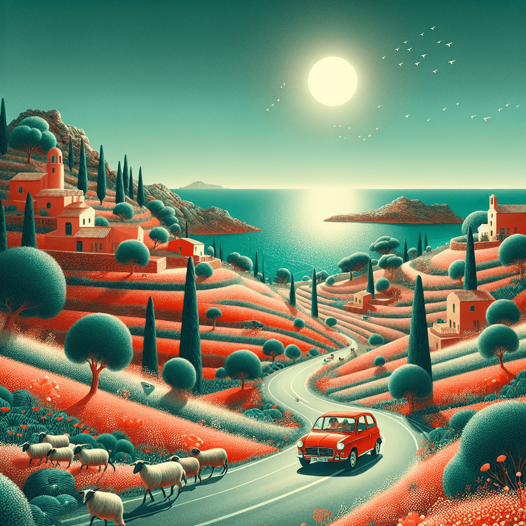 A red car exploring sunny, rustic Mallorca landscapes