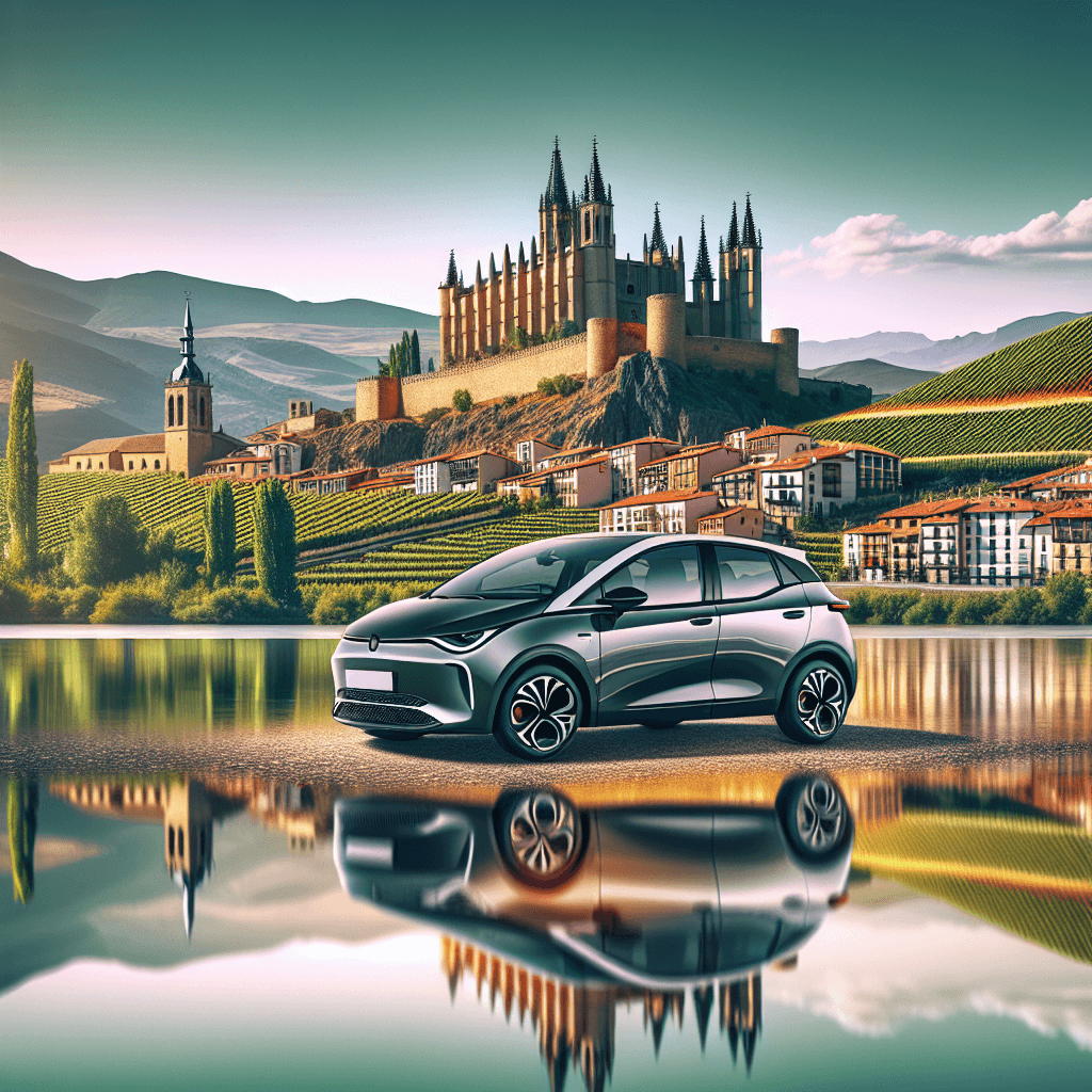 City car, Templar Castle, vineyards and Sil River reflection