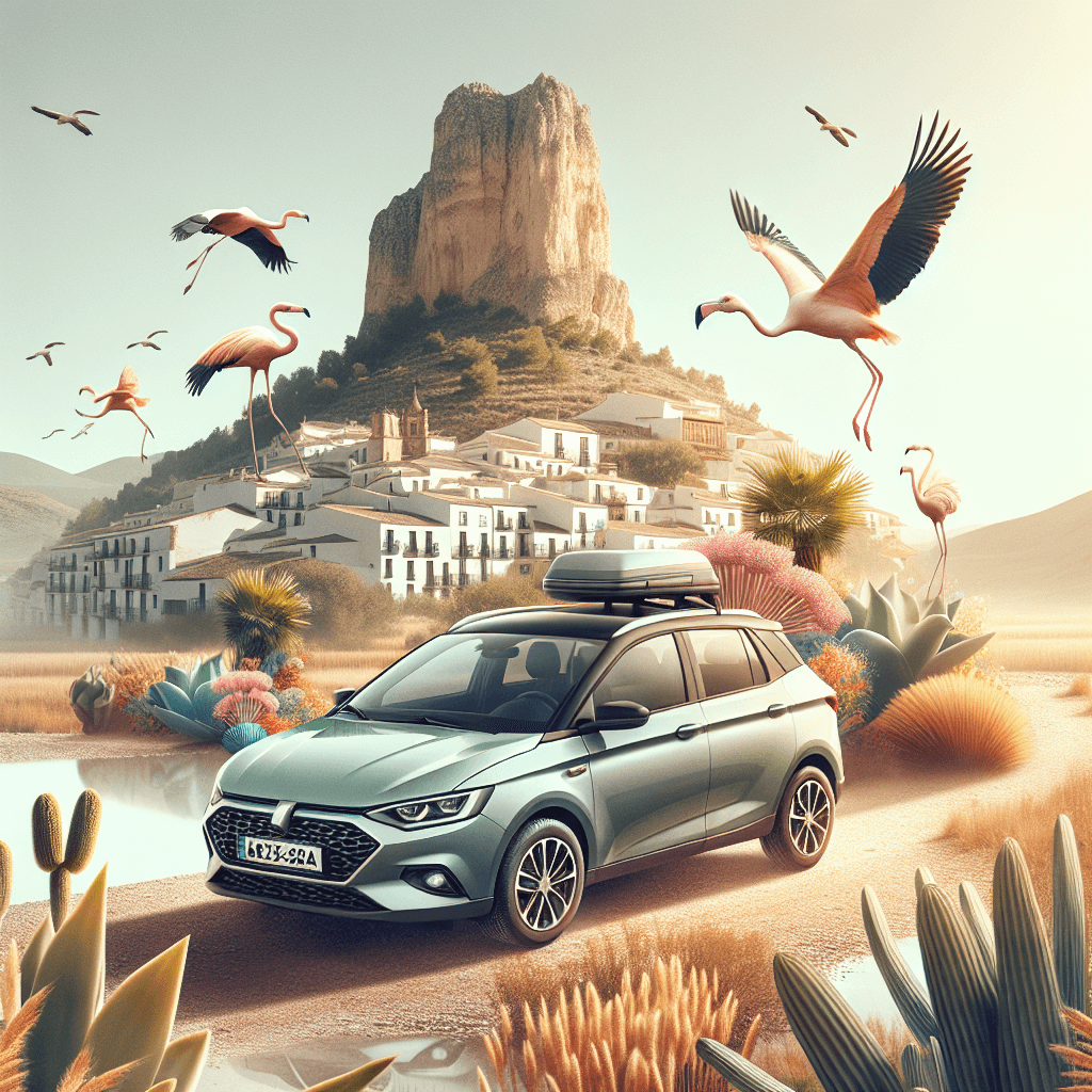 Coche en Antequera con espigas, flamencos y peña