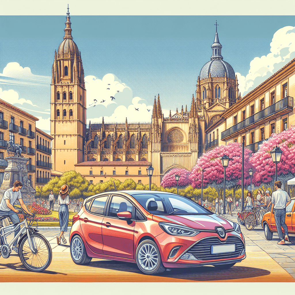 Coche urbano, Catedral, Universidad, peatones y árboles florecientes