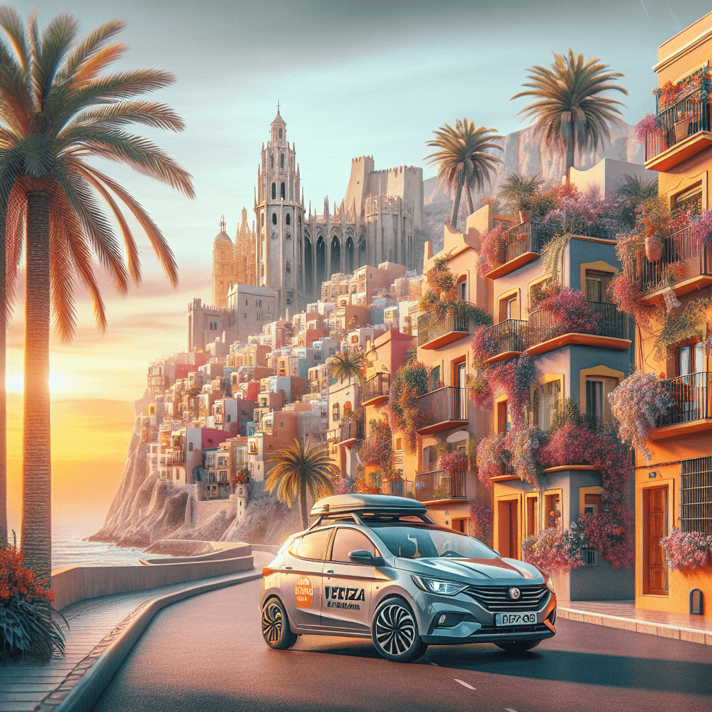 Auto città, tramonto, palme, case colorate, Castello Santa Bárbara