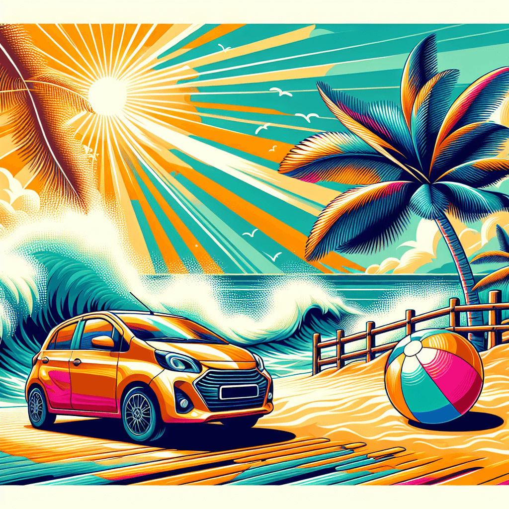 voiture à Playa del Inglés, avec balon multicolore et palmier